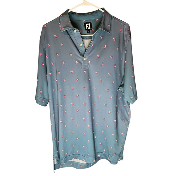 FootJoy Polo Shirt Mens Size L Blue Golf Pink Lemonade Cocktail All Over Print - Picture 1 of 12